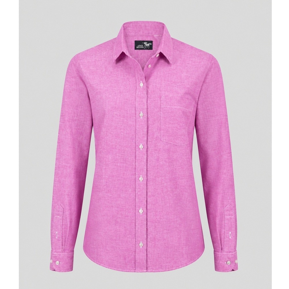 Vintage Y2K Silver Unicorn Pink Oxford Button Down Shirt Long Sleeve Women Sz‎ 7